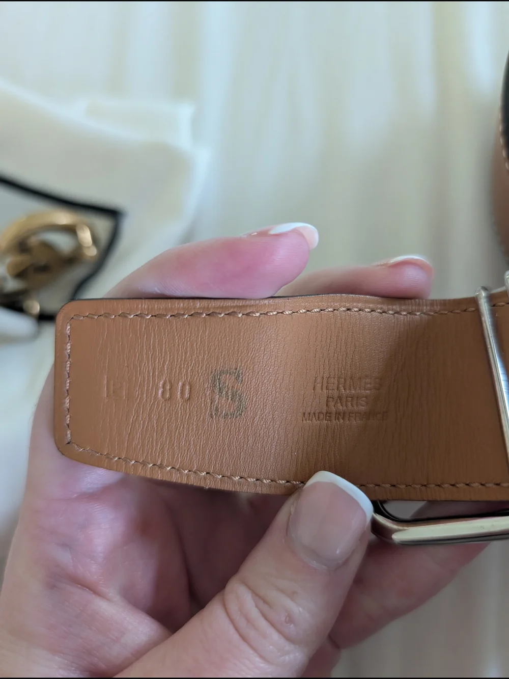 Womens Hermes Gold Leather Belt with Silver Chain Buckle